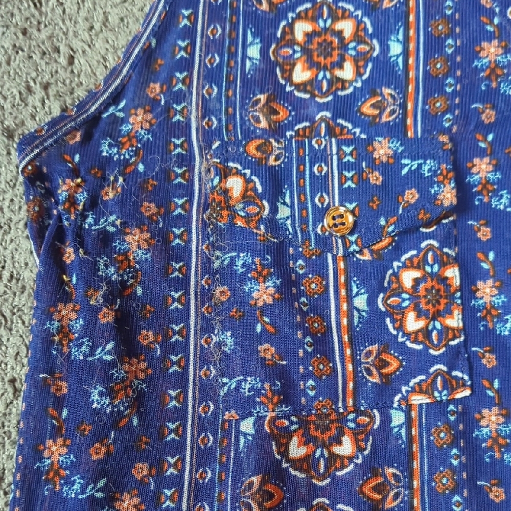 Bohemian Floral Sleeveless Blue Stretch Top - Picture 4 of 16